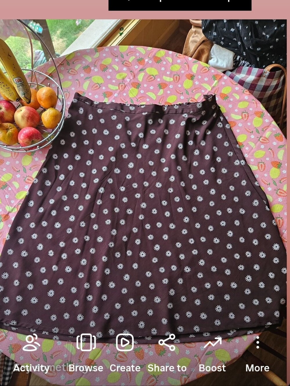 Vintage 90s Y2k Covington Chocolate Brown Daisy-Print Midi Skirt